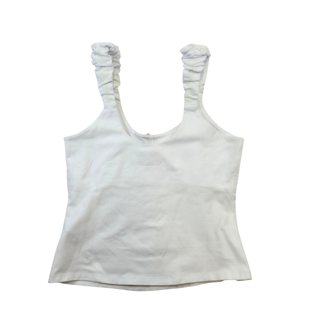 Muse Republic Cotton White Ruched Strap Scoop Neck Tank Top Sz S NEW! Minimalist - Picture 4 of 7